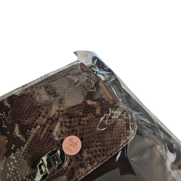 Mischka Badgley Brown Leather Faux Snake Print Shoulder Bag Twist Lock Closure‎ - Picture 9 of 9